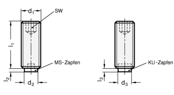 GN 913.5 Edelstahl - Gewindestifte mit  MS - / KU-Zapfen