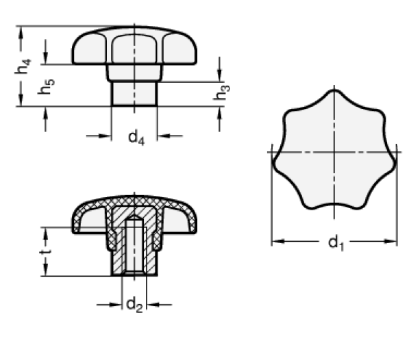 GN 6336.2 Sterngriffe mit Edelstahl-Buchse