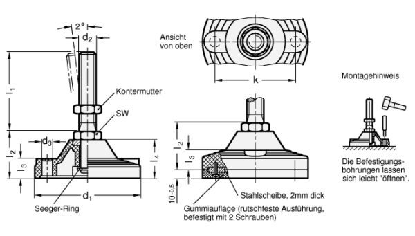 GN 247 Stellfüße mit Befestigungsbohrung