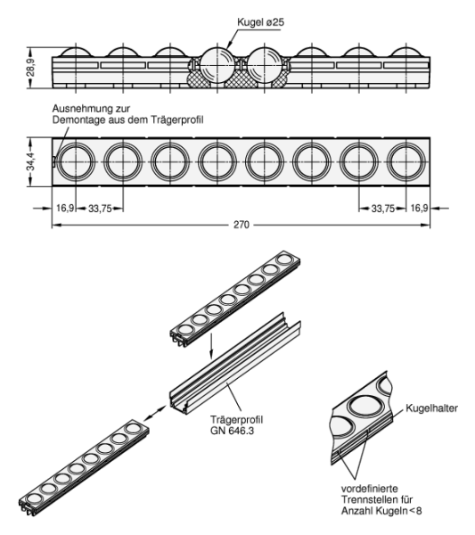 GN 646.2 Kugelleiste für Kugelschienen
