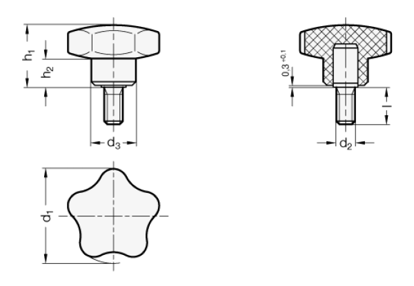 GN 5337.5 Sterngriffschrauben mit Edelstahl-Gewindestift