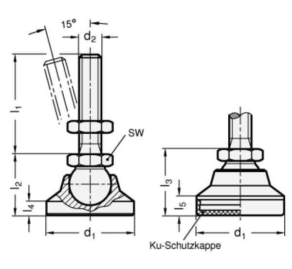 GN 343.6 Gelenkfüße, Fuß u. Verstellspindel Edelstahl