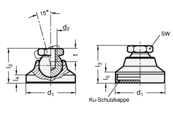 GN 343.5 Gelenkfüße, Fuß / Gewindebuchse Edelstahl