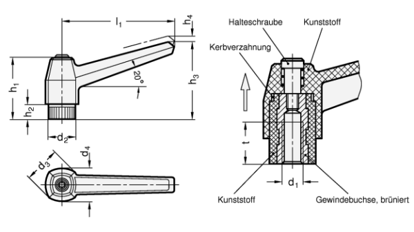GN 500 Verstellbare Klemmhebel, Kunststoff