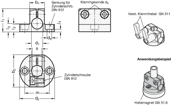 GN 473 Aluminium - Fuß-Klemmhalter