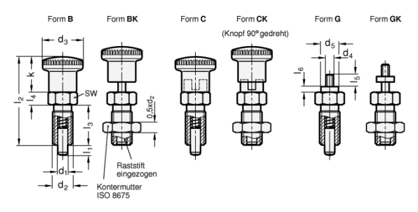 GN 817 Edelstahl-Rastbolzen mit Kunststoff-Knopf