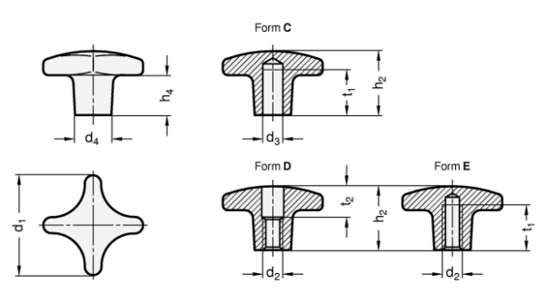 DIN 6335 Kreuzgriffe Aluminium