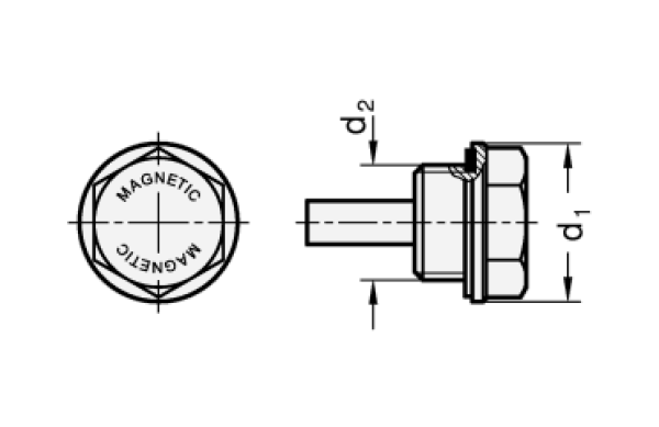 GN 738 Magnetstopfen aus Aluminium mit NBR-Dichtung, beständig bis 100 °C, schwarz eloxiert