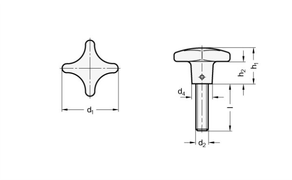 GN 6335.5 Kreuzgriffschrauben mit Edelstahl-Gewindestift