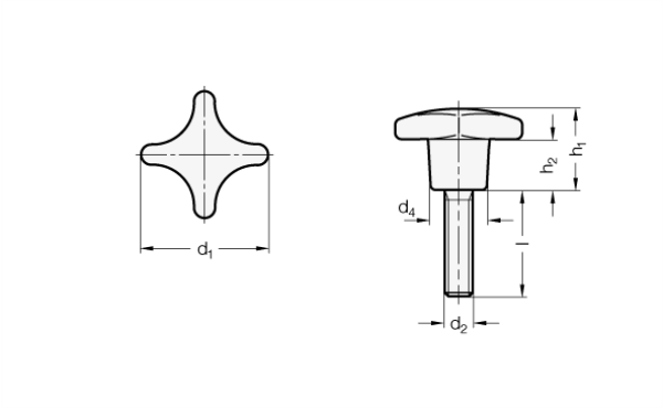 GN 6335.5 Kreuzgriffschrauben mit Edelstahl-Gewindestift