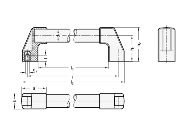 GN 667.2 Aluminium - Bügelgriffe mit Edelstahlrohr, Montage von der Rückseite