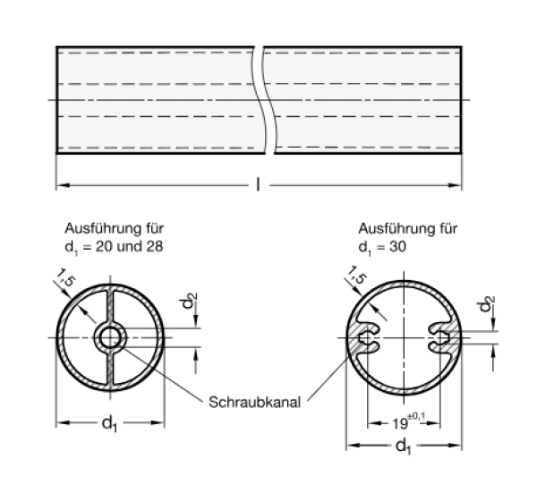 GN 930 Griffrohre mit Schraubkanal