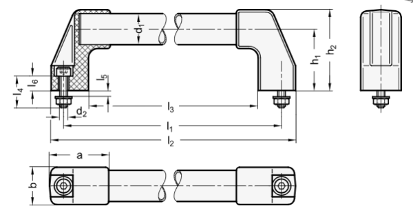 GN 667 Aluminium - Bügelgriffe mit Edelstahlrohr, Montage von der Bedienseite