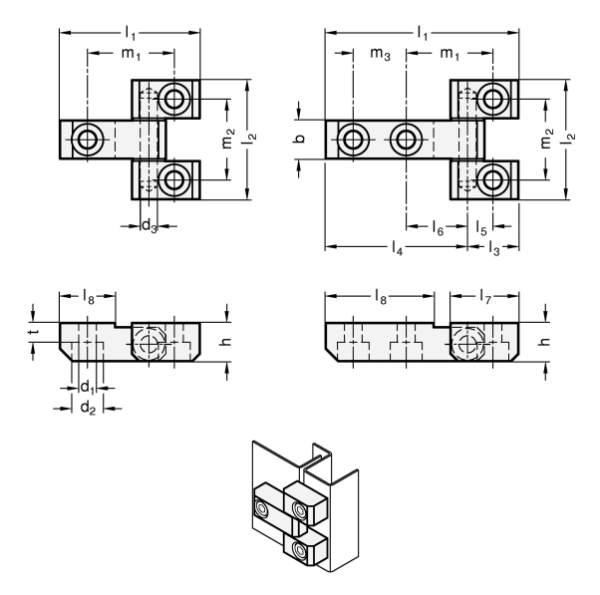 GN 129.3 Stahl - Scharniere dreiteilig