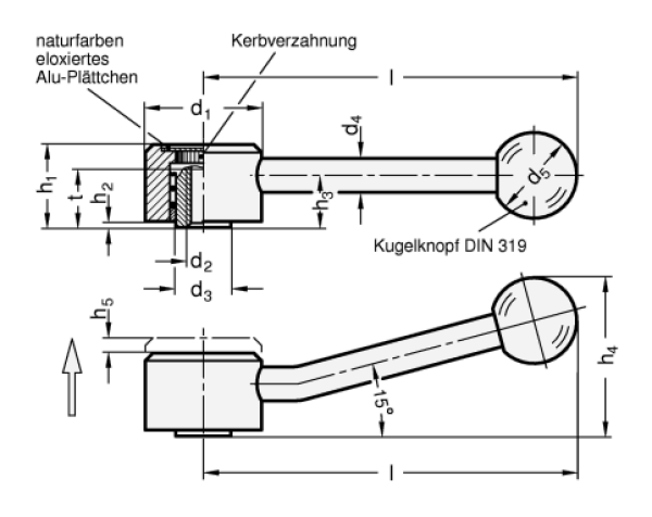 GN 125 Verstellbare Flachspannhebel mit Innengewinde, Stahl