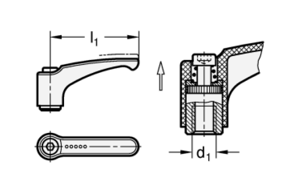 GN 604 Verstellbare Klemmhebel, Kunststoff, Innengewinde