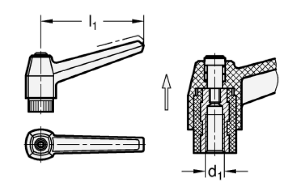 GN 500 Verstellbare Klemmhebel, Kunststoff