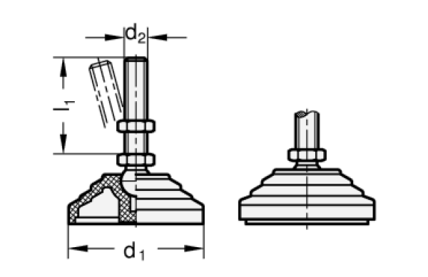GN 344 Gelenkfüße mit Kunststoff-Fuß und Stahl-Verstellspindel