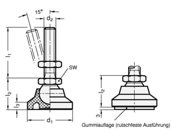 GN 343.4 Gelenkfüße, Fuß Kunststoff / Verstellspindel Stahl