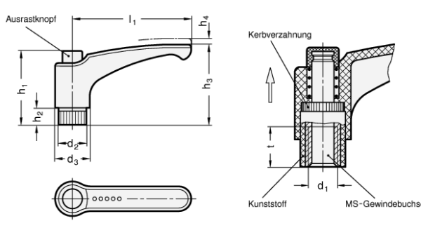 GN 603.4 Verstellbare Klemmhebel, verchromt, Innengewinde