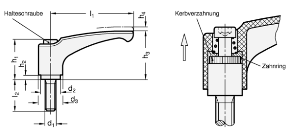 GN 604 Verstellbare Klemmhebel, Kunststoff, Außengewinde