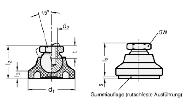 GN 343.3 Gelenkfüße, Fuß Kunststoff / Gewindebuchse Stahl