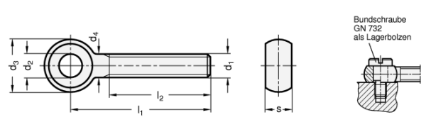 GN 1524 Augenschrauben mit langem Gewinde aus Stahl oder Edelstahl