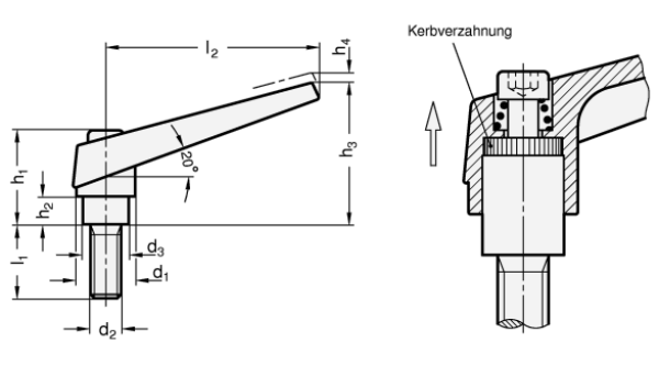 GN 101.1 Verstellbare Klemmhebel, Zink-Druckguss