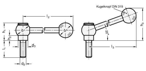 GN 6337.3 Verstellbare Kugelgriffe, Stahl