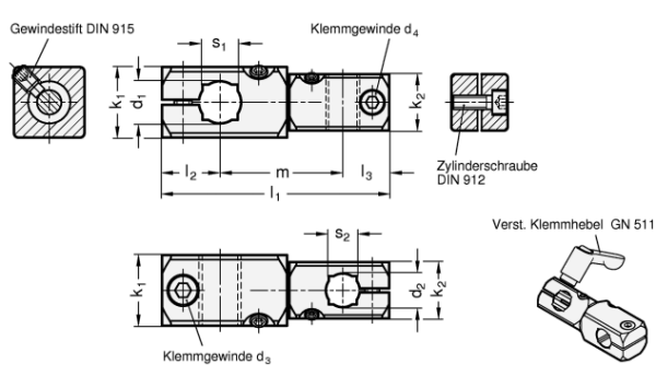 GN 475 Verdrehbare Kreuz-Klemmhalter, Aluminium