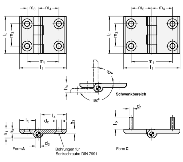 GN 237 Scharnierere mit horizonal verlängerten Scharnierflügeln