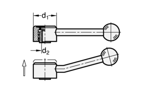 GN 125.5 Verstellbare Flachspannhebel mit Innengewinde, Edelstahl
