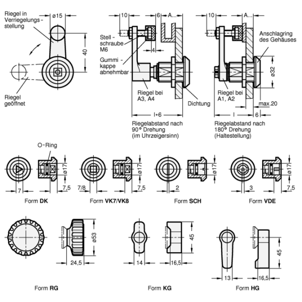GN 516.1 Dreh-Spannriegel, Riegelabstand einstellbar