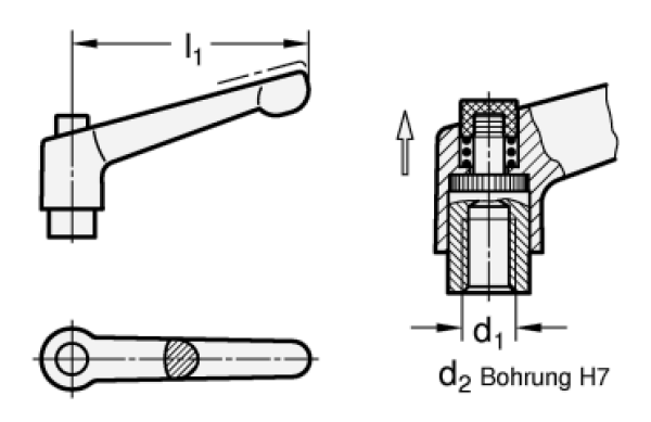 GN 303 Verstellbare Klemmhebel, Zink-Druckguss